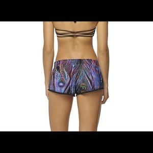 NWT Pilyq Plume Swim Cover Shorts Pom Pom Peacock